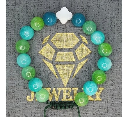 دستبند زنانه سنگ آپاتیت آبی و جید سبز و آبی به همراه صدف ونکلیف
